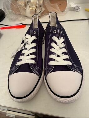 long tall sally Navy Canvas Low-Top Sneakers with White Accents